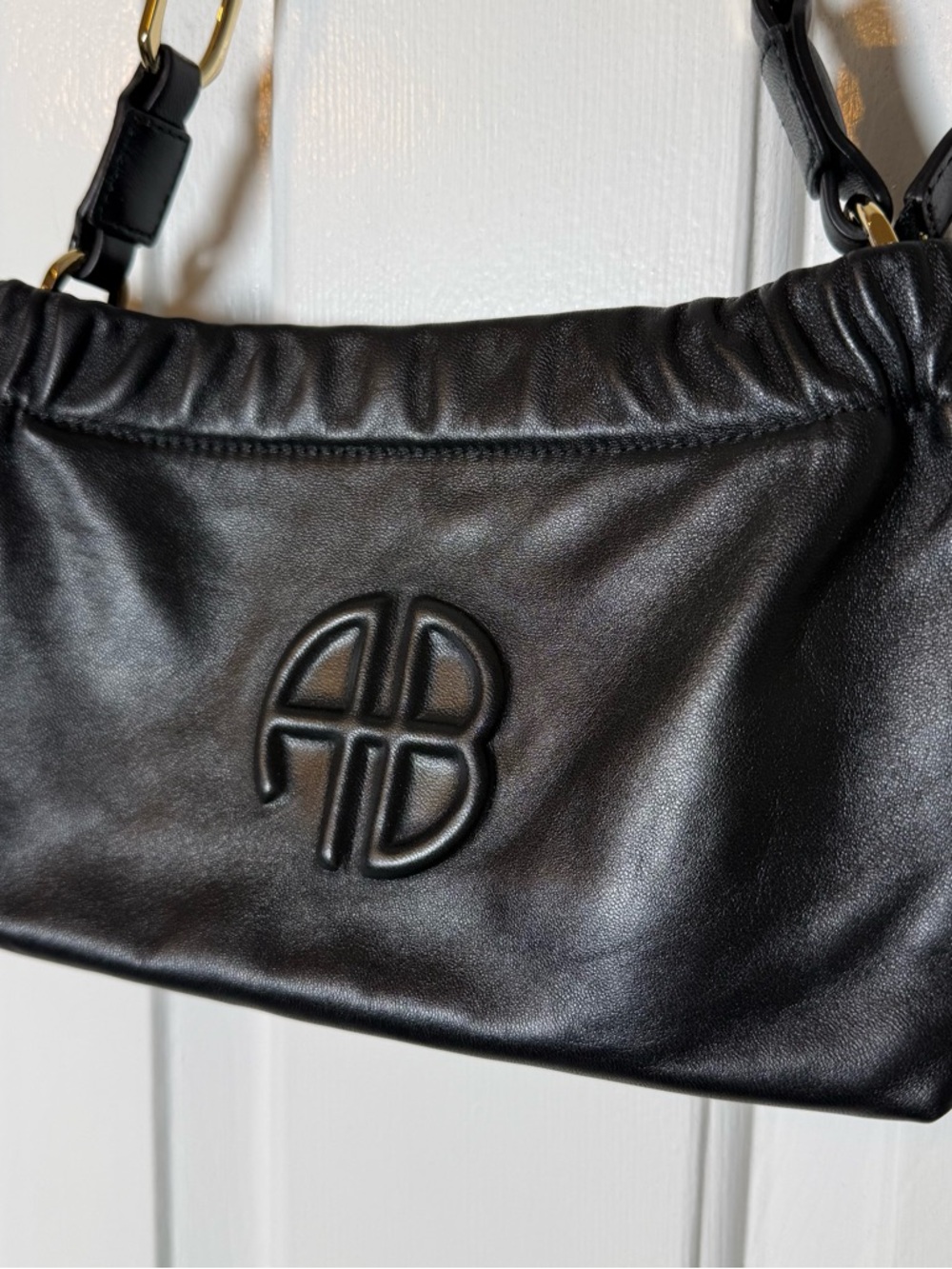 Anine Bing Kate Small Leather Shoulder Bag Black AB Logo Chain Strap - Picture 2 of 16